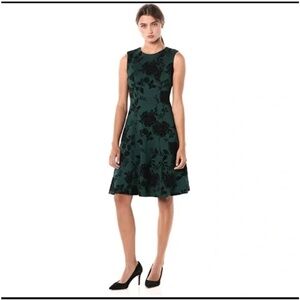TOMMY HILFIGER Womens Green Zippered Floral Evening Fit + Flare Dress